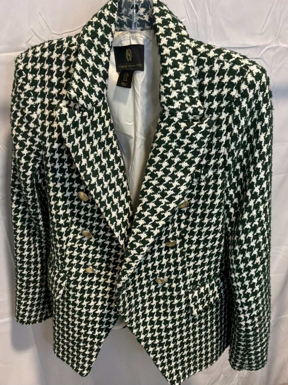 House of Harlow 1960 Green & White Houndstooth Double Breasted Blazer M